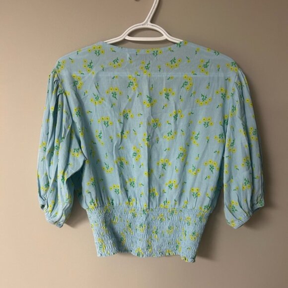 Faithfull The Brand Light Blue Sunflower Blouse - Picture 3 of 5
